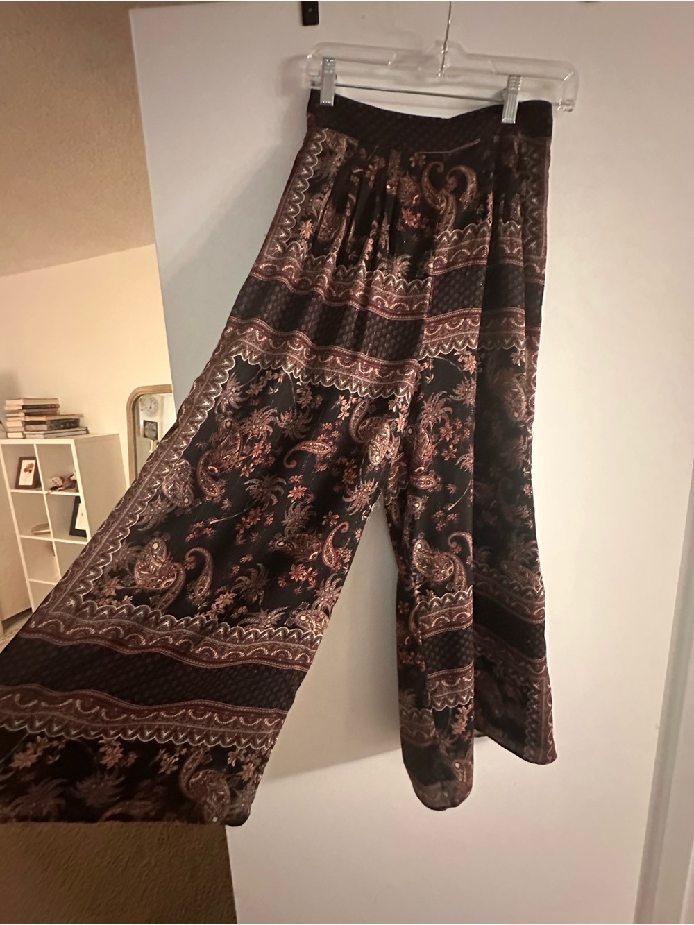 VINTAGE Womens Black Paisley Wide-Leg Palazzo Pants